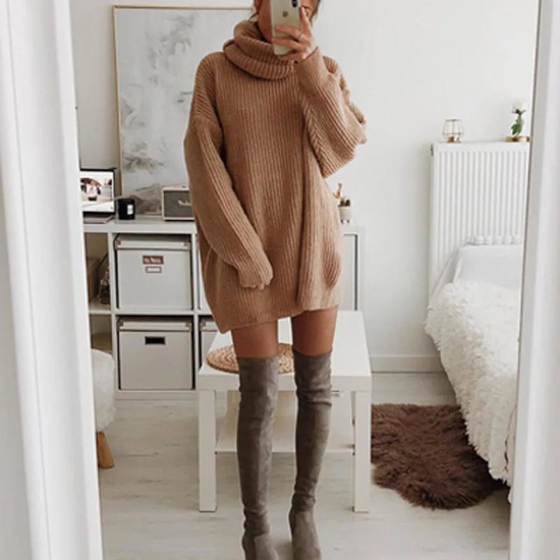 Autumn Elegant Solid Office Lady Mini Dress Women Turtleneck Warm Winter Sweater Dress Casual Long Sleeve Knitted Pullover Dress
Autumn Elegant Solid Office Lady Mini Dress Women Turtleneck Warm Winter Sweater Dress Casual Long Sleeve Knitted Pullover Dress