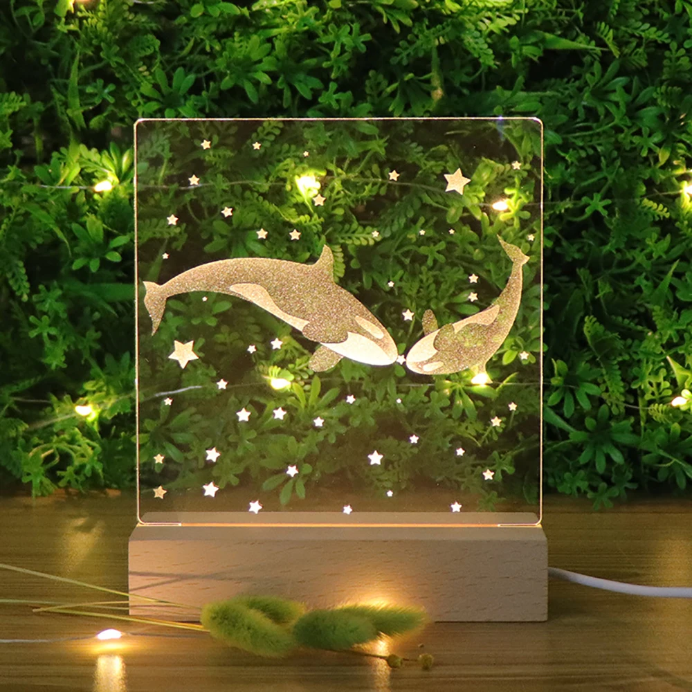 Ночная лампа The Whale Small Table Lamp USB Powered Night Light 3D Killer Whales Glow Party Led Holiday Decorations for Home.