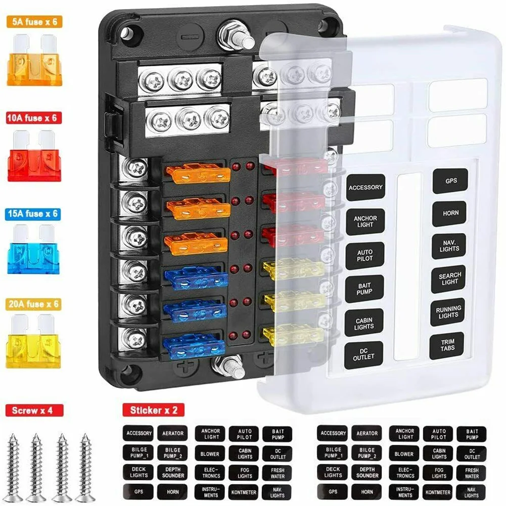Car Boat Fuse Box Holder Waterproof 12-Way Blade Fuse Box Block Holder With LED Indicator Light For Auto Marine Boat
Car Boat Fuse Box Holder Waterproof 12-Way Blade Fuse Box Block Holder With LED Indicator Light For Auto Marine Boat