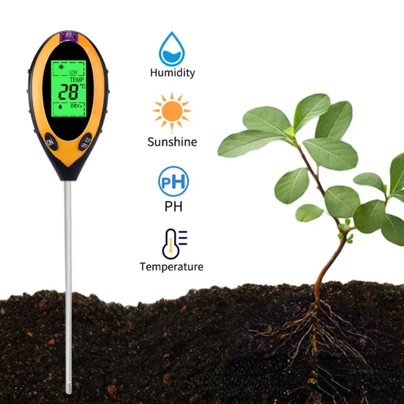 

Digital 4 In 1 Soil PH Meter Moisture Monitor Temperature Sunlight Tester for Gardening Plants Farming with Blacklight