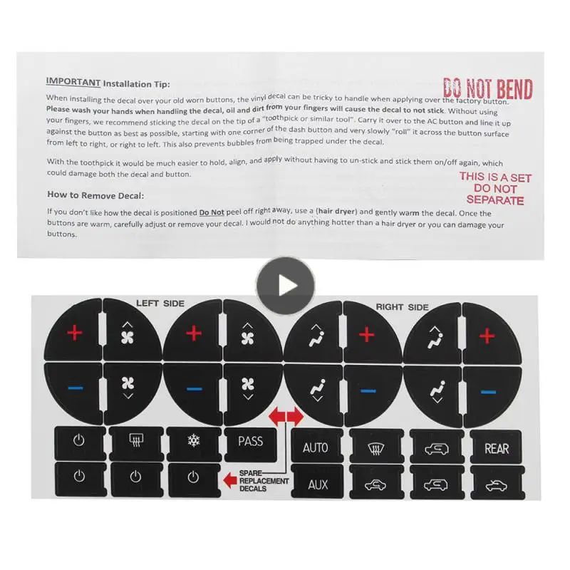 For Chevy Buick SUV Vehicle Car Styling AC Button Repair Car Sticker Kit Car Accessories Automotive Interior Car Exterior
For Chevy Buick SUV Vehicle Car Styling AC Button Repair Car Sticker Kit Car Accessories Automotive Interior Car Exterior