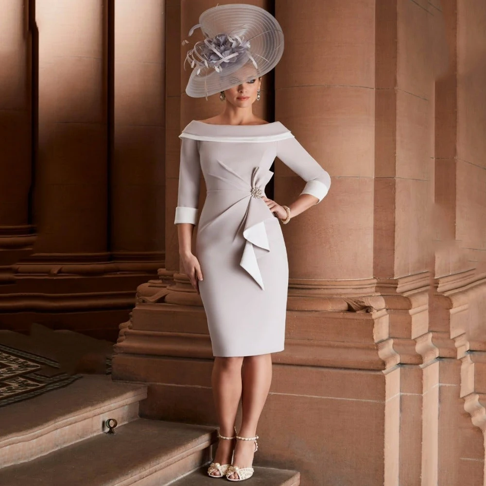Elegant Gray Scoop Neck Mother Of The Bride Dresses Knee-Length Three Quarter Sleeves With Bows Short Weddings Party Growns
Elegant Gray Scoop Neck Mother Of The Bride Dresses Knee-Length Three Quarter Sleeves With Bows Short Weddings Party Growns