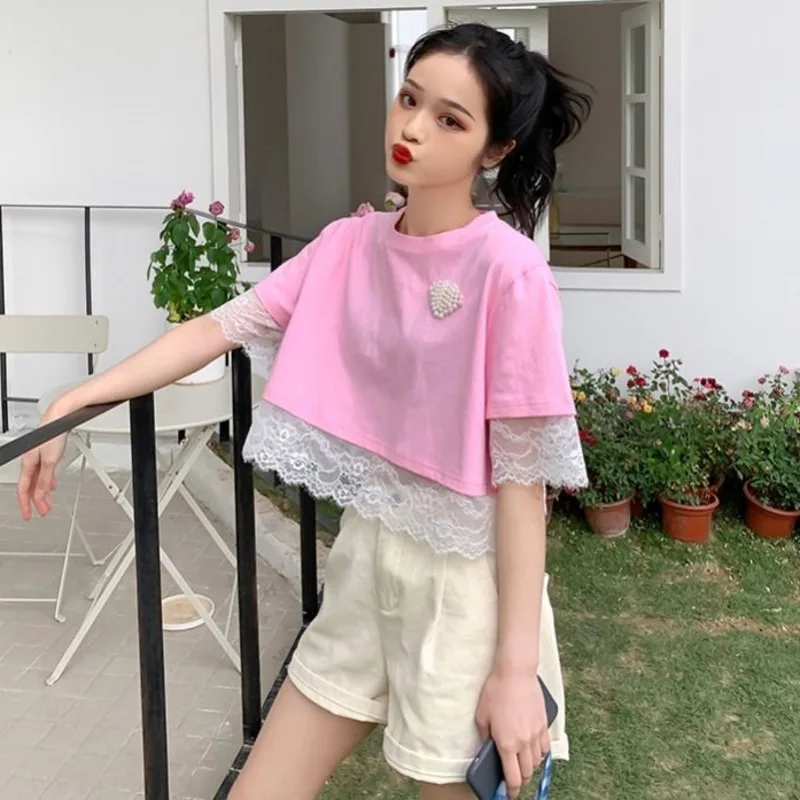 Oversized Splicing Lace Fresh Short Sleeve T-shirt Women Elegant Sweet Design Sense 2022 Summer New Fashion Loose Short Tops
Oversized Splicing Lace Fresh Short Sleeve T-shirt Women Elegant Sweet Design Sense 2022 Summer New Fashion Loose Short Tops