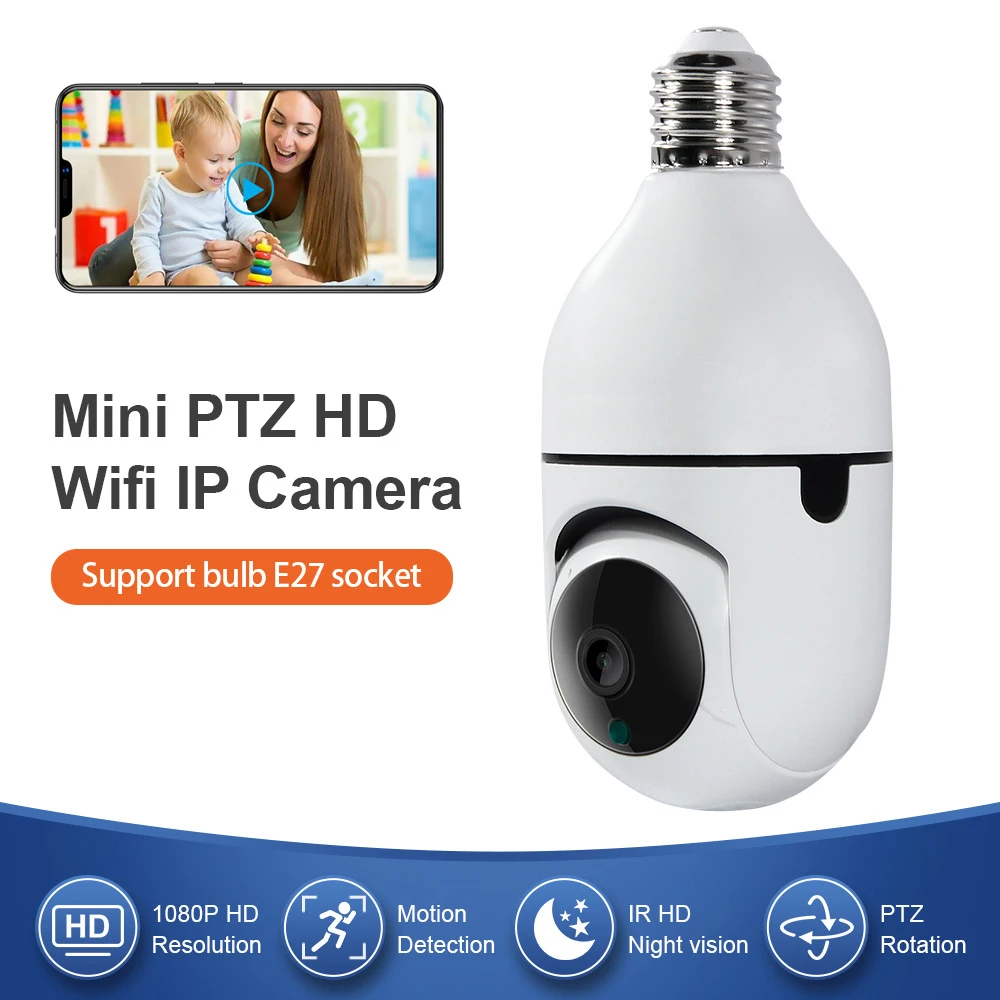 E27 Bulb IP Wifi Camera PTZ HD Infrared Night Vision Mini Baby Monitor Auto Tracking Indoor Home Security Camera
E27 Bulb IP Wifi Camera PTZ HD Infrared Night Vision Mini Baby Monitor Auto Tracking Indoor Home Security Camera