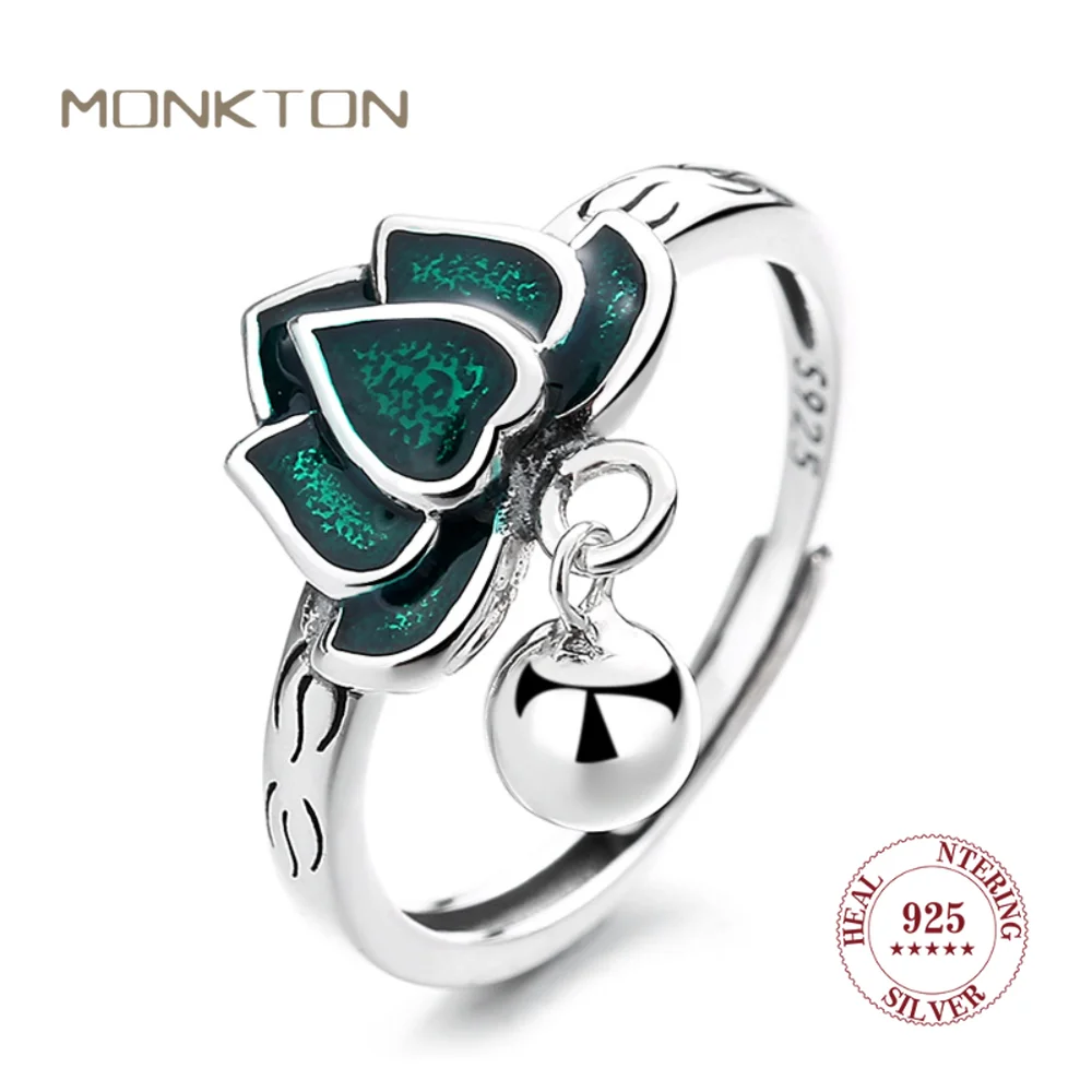 Monkton 100% 925 Sterling Silver Lotus Flower Earrings Ring Green Small Bell Jewelry Sets Adjustable Rings Bague Femme
Monkton 100% 925 Sterling Silver Lotus Flower Earrings Ring Green Small Bell Jewelry Sets Adjustable Rings Bague Femme