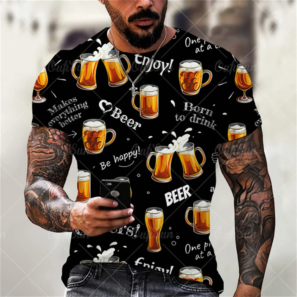 

Мужская футболка с коротким рукавом, с 3D принтом пива, забавная рубашка из солода виски, с круглым вырезом, повседневная, в стиле хип-хоп, Нов...