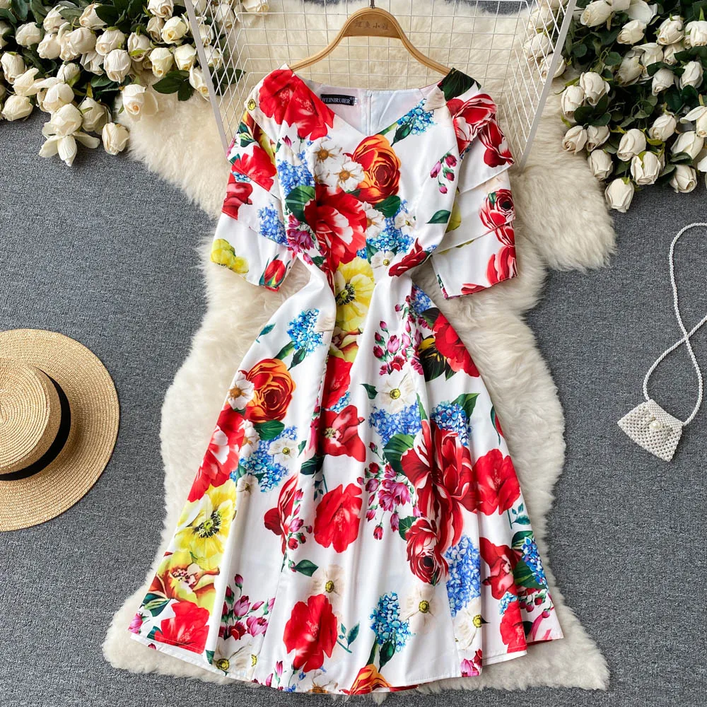 Spring Summer 2022 New Fashion Women V-neck Slim Sweet A-line Printed Chic Dress Women Elegant Clothes Vestido De Mujer E418
Spring Summer 2022 New Fashion Women V-neck Slim Sweet A-line Printed Chic Dress Women Elegant Clothes Vestido De Mujer E418