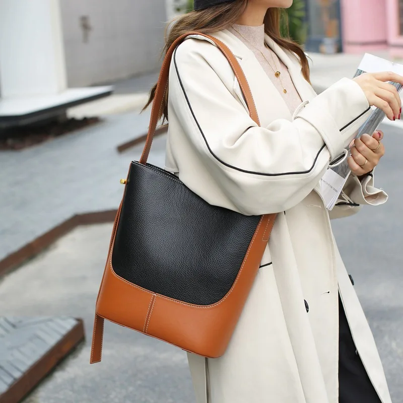 Fashion Contrast Color Bucket Bag Head Layer Cowhide New Messenger Shoulder Bag All-match Leather Women's Bag Handbags
Fashion Contrast Color Bucket Bag Head Layer Cowhide New Messenger Shoulder Bag All-match Leather Women's Bag Handbags