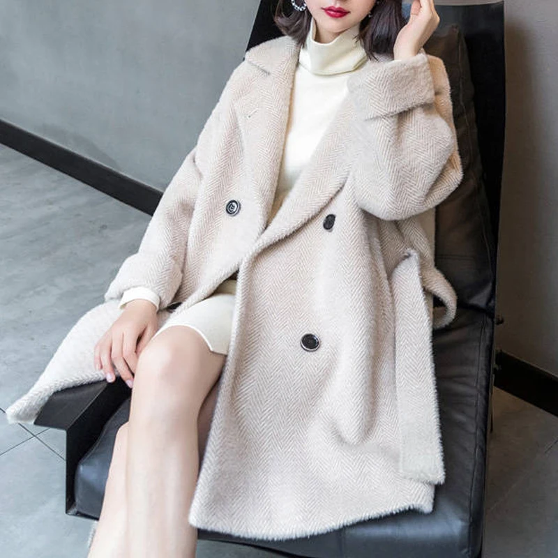 2021 Winter Women Wool Coat Korean Warm Outwear Female Belted Blends Thicken Loose Jacket Fashion Mid Length Office Coats Beige
2021 Winter Women Wool Coat Korean Warm Outwear Female Belted Blends Thicken Loose Jacket Fashion Mid Length Office Coats Beige