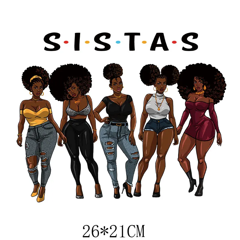 

Heat Transfer Clothes Thermal Stickers Decoration Printing Fashion African Girl Sisters Friend Iron on Patches for DIY