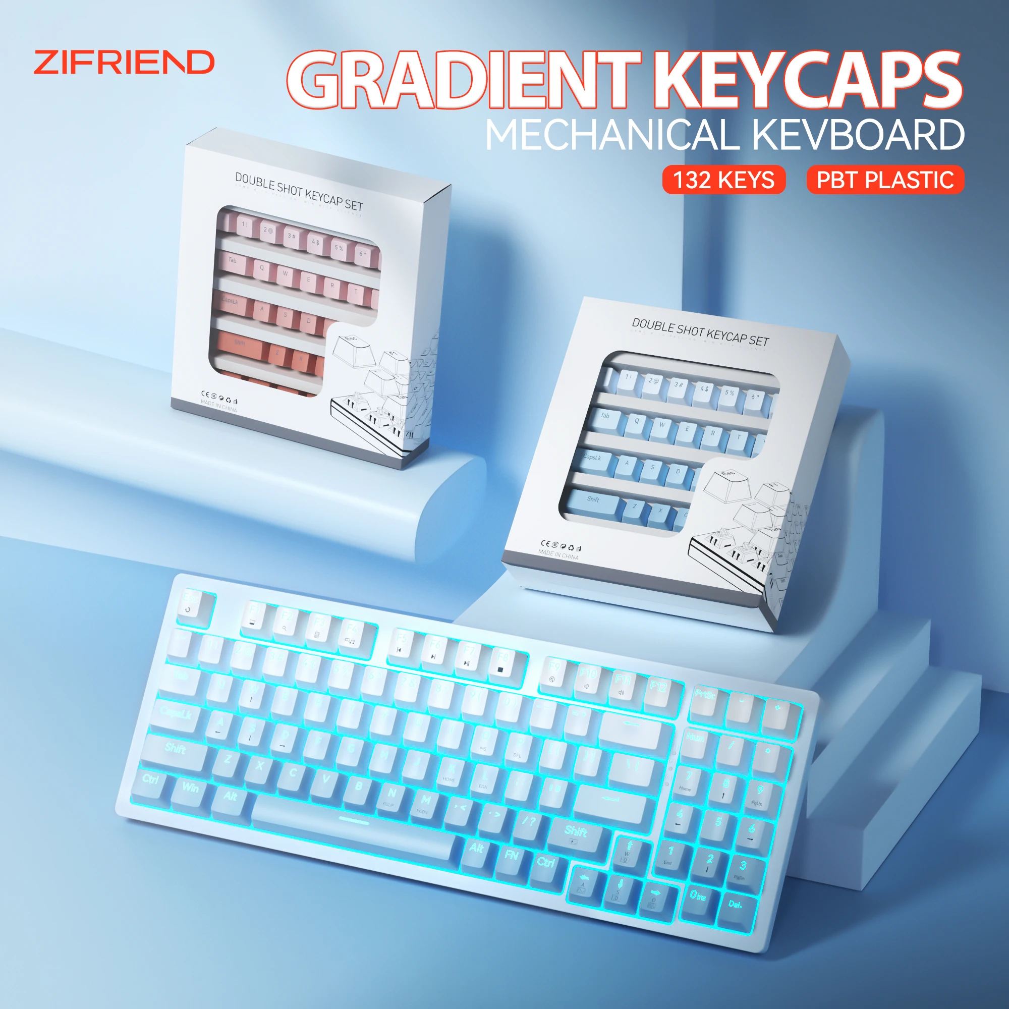 ZIFRIEND 132pcs Keys Caps Set For DIY Mechanical Keyboard PBT Gradient Blue Keycaps CIY 60% Gaming Custom Keycap Top Side Print
ZIFRIEND 132pcs Keys Caps Set For DIY Mechanical Keyboard PBT Gradient Blue Keycaps CIY 60% Gaming Custom Keycap Top Side Print