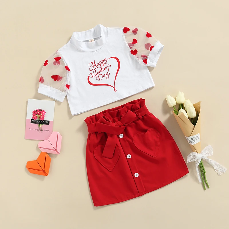 Kids Baby Little Girls Clothes Outfit Happy Valentine's Day Print Mesh Short Sleeve Tops with Bowknot Skirt Clothes Set
Kids Baby Little Girls Clothes Outfit Happy Valentine's Day Print Mesh Short Sleeve Tops with Bowknot Skirt Clothes Set
