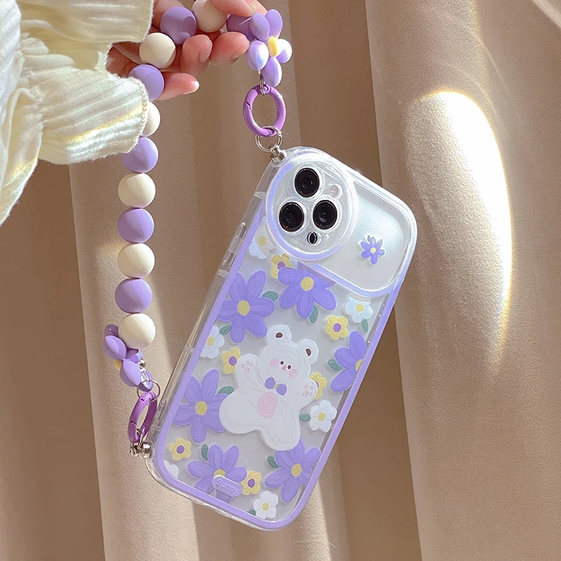 For IPhone 13 12 11 Pro Max with Bracelet Lanyard Protective Sleeve for IPhone 13 Purple Flower Bear Wristband Mobile Phone Case
For IPhone 13 12 11 Pro Max with Bracelet Lanyard Protective Sleeve for IPhone 13 Purple Flower Bear Wristband Mobile Phone Case