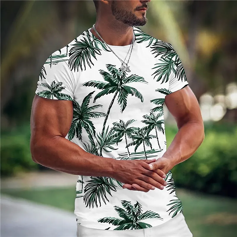 

Летняя модная Гавайская Мужская футболка с круглым вырезом и коротким рукавом, топ с 3D принтом кокосового дерева, Пляжная Мужская одежда, большая футболка