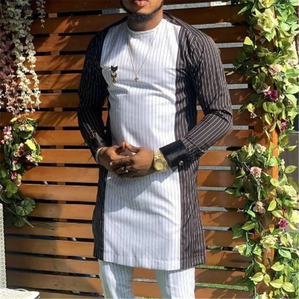 Two Piece Suit Muslim Men Black White Striped Colorblock Print Autumn Spring Daily Dubai Long Sleeve Casual Straight African
Two Piece Suit Muslim Men Black White Striped Colorblock Print Autumn Spring Daily Dubai Long Sleeve Casual Straight African