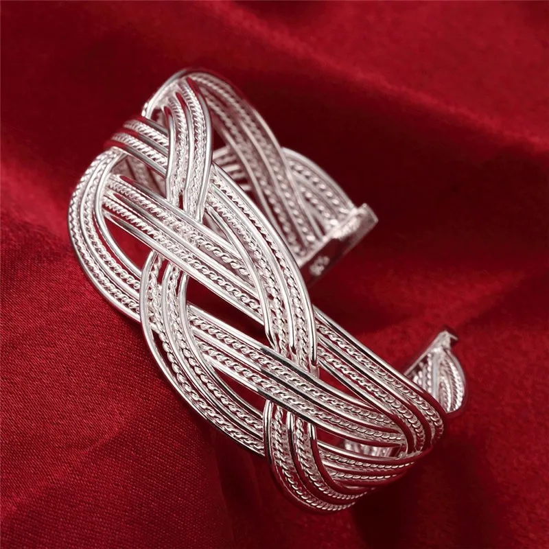 

Vintage weave wide bangles 925 Sterling Silver cuff bracelets for Women noble Fashion Wedding Party Christmas Gifts Jewelry