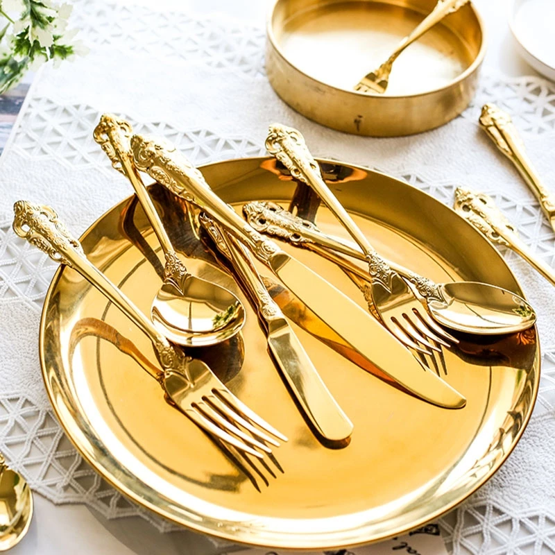304 creative court retro relief western cutlery 4-piece set of golden stainless steel cutlery set western-style household kitche
304 creative court retro relief western cutlery 4-piece set of golden stainless steel cutlery set western-style household kitche