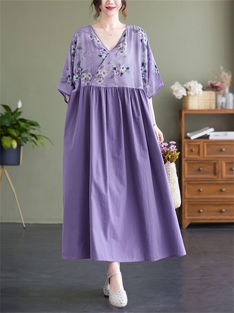 Cotton Vintage Floral Dresses For Women 2023 Summer Casual Loose Long Short Sleeve Purple Dress Elegant Vestidos Female Clothing
Cotton Vintage Floral Dresses For Women 2023 Summer Casual Loose Long Short Sleeve Purple Dress Elegant Vestidos Female Clothing