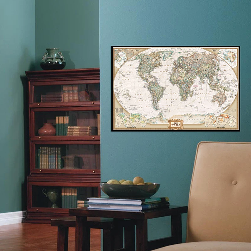 

75*50cm World Map Vintage Canvas Painting Wall Art Decorative Poster Unframed Prints Living Room Home Decor Office Supplies