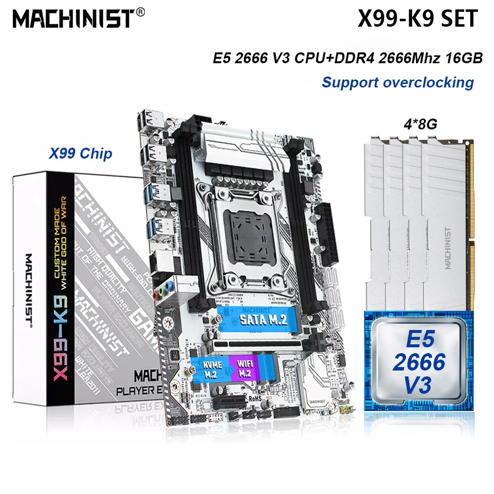 MACHINIST X99 материнская плата комплект с процессором Intel Xeon E5 2666 V3 CPU LGA 2011-3 Kit процессор 32G(4*8) DDR4 RAM настольная память X99-K9
MACHINIST X99 материнская плата комплект с процессором Intel Xeon E5 2666 V3 CPU LGA 2011-3 Kit процессор 32G(4*8) DDR4 RAM настольная память X99-K9