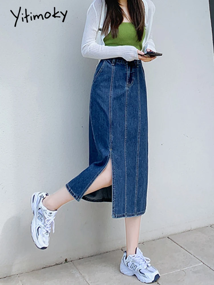 Yitimoky 2022 Spring New Women's Long Denim Skirts Girls Blue High Waist Button Pockets Split Jeans Straight Denim Ladies Skirts
Yitimoky 2022 Spring New Women's Long Denim Skirts Girls Blue High Waist Button Pockets Split Jeans Straight Denim Ladies Skirts