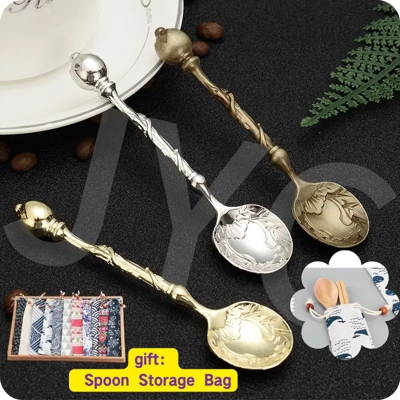 

Retro Coffee Spoon Ice Cream Dessert Spoon Arabic Style Zinc Alloy Coffee Tea Mixing Spoon Kitchen Gadgets Tableware Spoon
