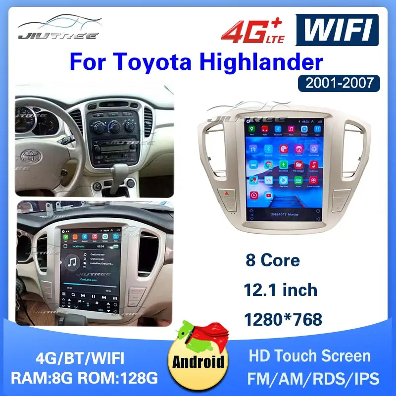 Автомагнитола на Android 10 0 8 ГБ 128 ГГц 12 1 дюйма для Toyota Highlander 2001-2007 |
