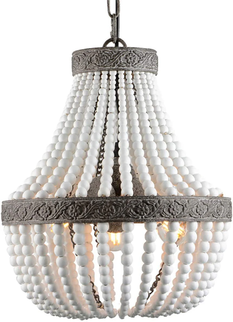 3-Light Bohemia Wood Beaded Chandelier Antique Rustic Pendant Light White Finishing for Bedroom, Kitchen Island, Girl Room
3-Light Bohemia Wood Beaded Chandelier Antique Rustic Pendant Light White Finishing for Bedroom, Kitchen Island, Girl Room