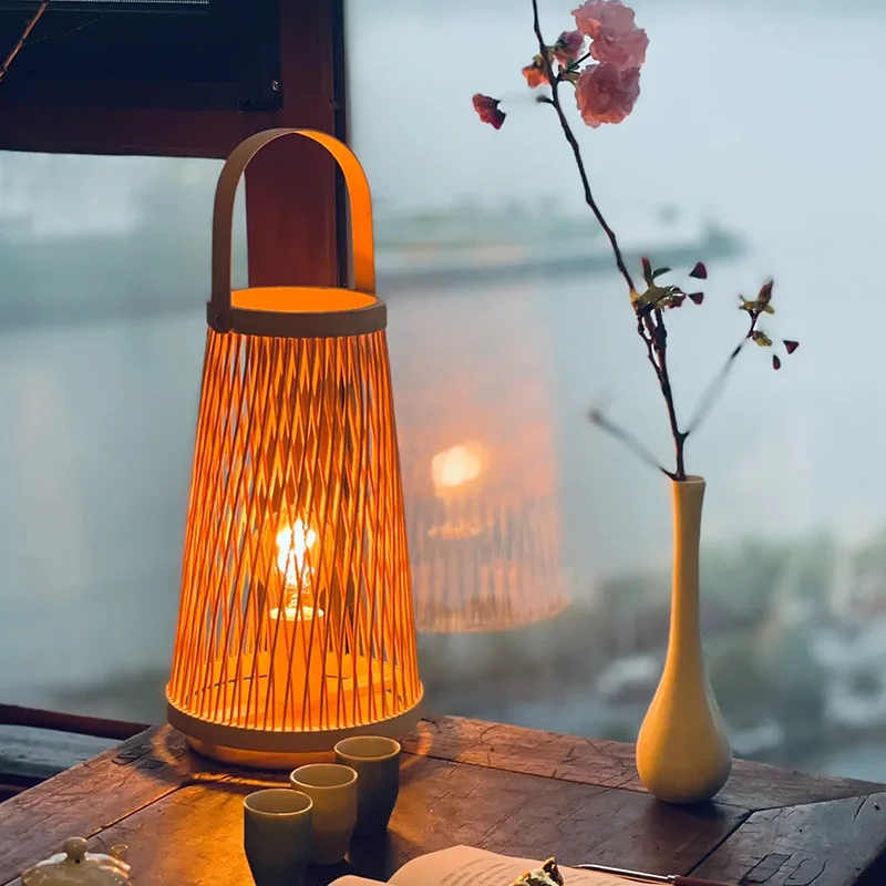 

Тканые настольные лампы из бамбука в скандинавском стиле для гостиной, ресторана, чайной комнаты, дома, художественное украшение, настольная лампа, прикроватная лампа для спальни