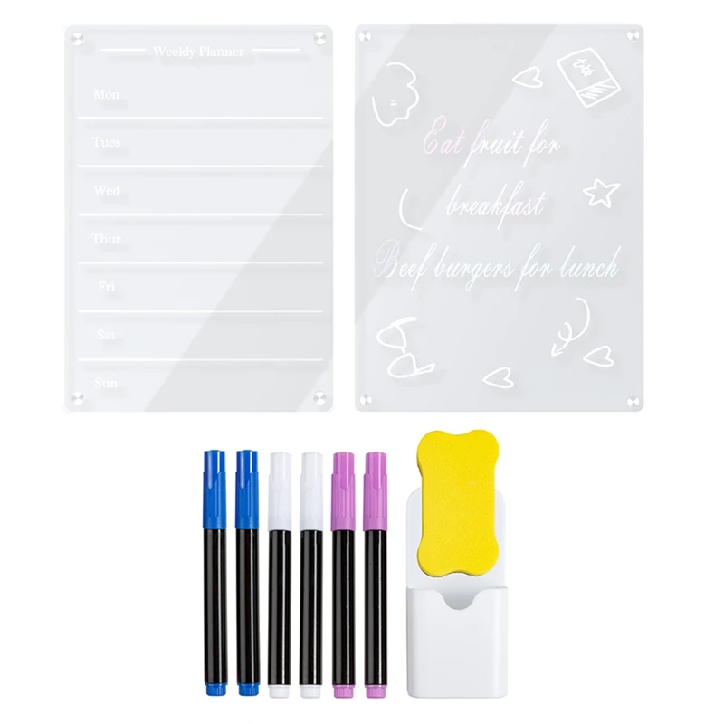 

2PCS 9Inx13in Clear Acrylic Magnetic For Fridge,Clear Board Dry Erase Fridge For Reusable Planner With Dry Erase Markers