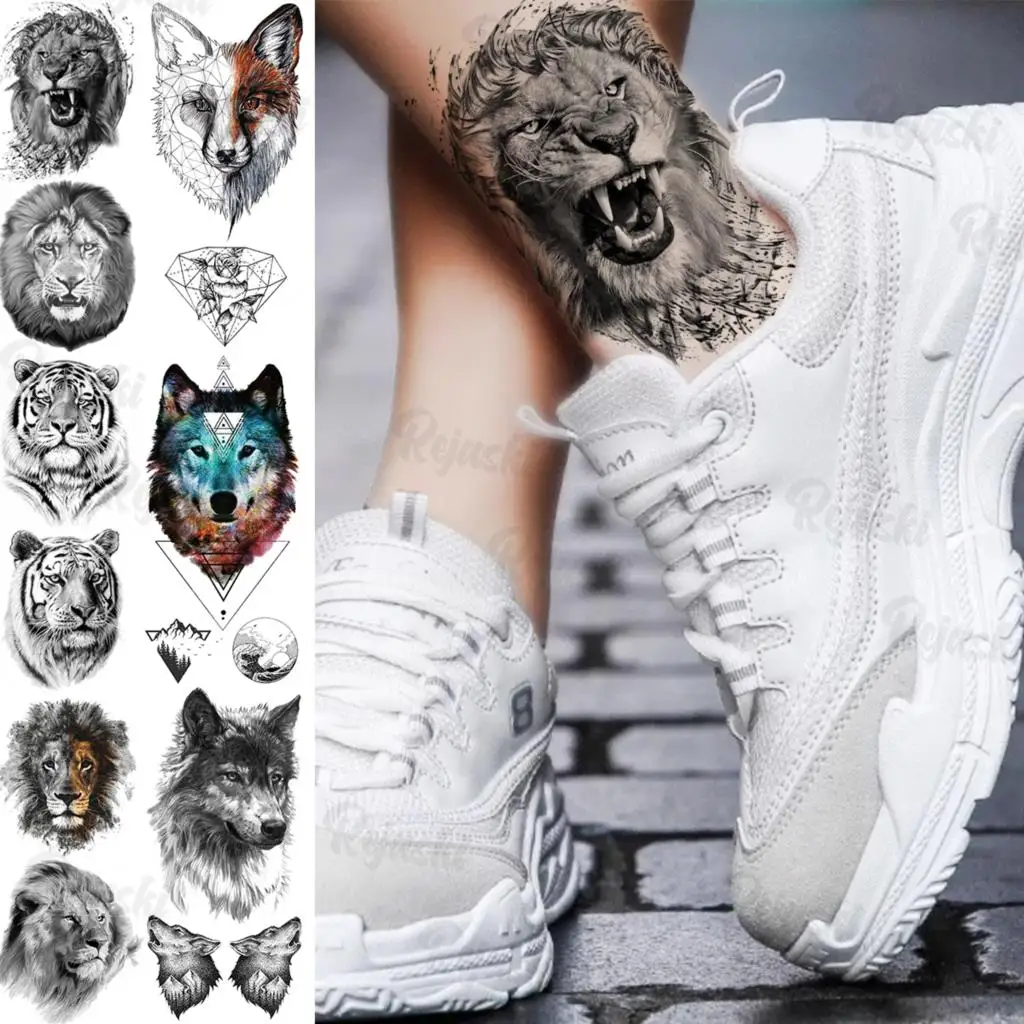 Black Lion Temporary Tattoos For Women Men Realistic Tiger Watercolor Wolf Geometric Fake Diamond Tattoo Sticker Leg Arm Tatoos
Black Lion Temporary Tattoos For Women Men Realistic Tiger Watercolor Wolf Geometric Fake Diamond Tattoo Sticker Leg Arm Tatoos