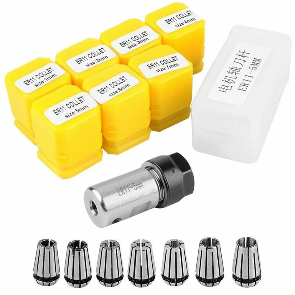 Material 7pcs ER11 17mm collets with 5mm ER11A motor shaft holder extension Wide Range of Uses Ideal for Drilling
Material 7pcs ER11 17mm collets with 5mm ER11A motor shaft holder extension Wide Range of Uses Ideal for Drilling