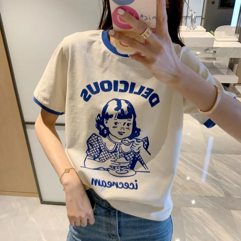 Womens T Shirt Korea Retro Blue Contrast Color Collar T Shirt Doll Girl Printed Cotton Short Sleeve Tshirt Trend 2022 Summer New
Womens T Shirt Korea Retro Blue Contrast Color Collar T Shirt Doll Girl Printed Cotton Short Sleeve Tshirt Trend 2022 Summer New