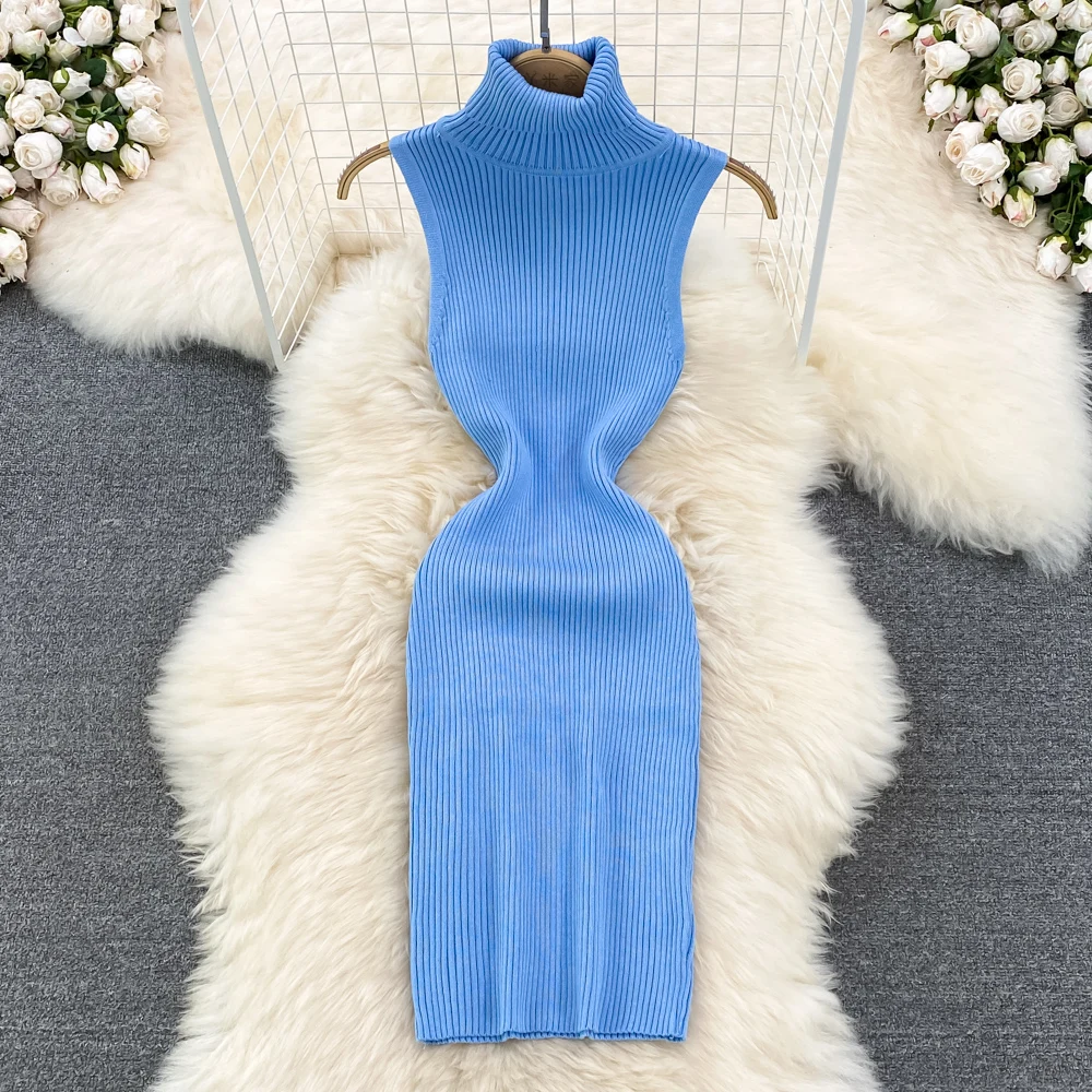 Sleeveless Turtleneck Elegant Bodycon Dress Slim Party Club Vesditod Vintage Sweater Dress Korean Fashion Women Knitwear Clothes
Sleeveless Turtleneck Elegant Bodycon Dress Slim Party Club Vesditod Vintage Sweater Dress Korean Fashion Women Knitwear Clothes
