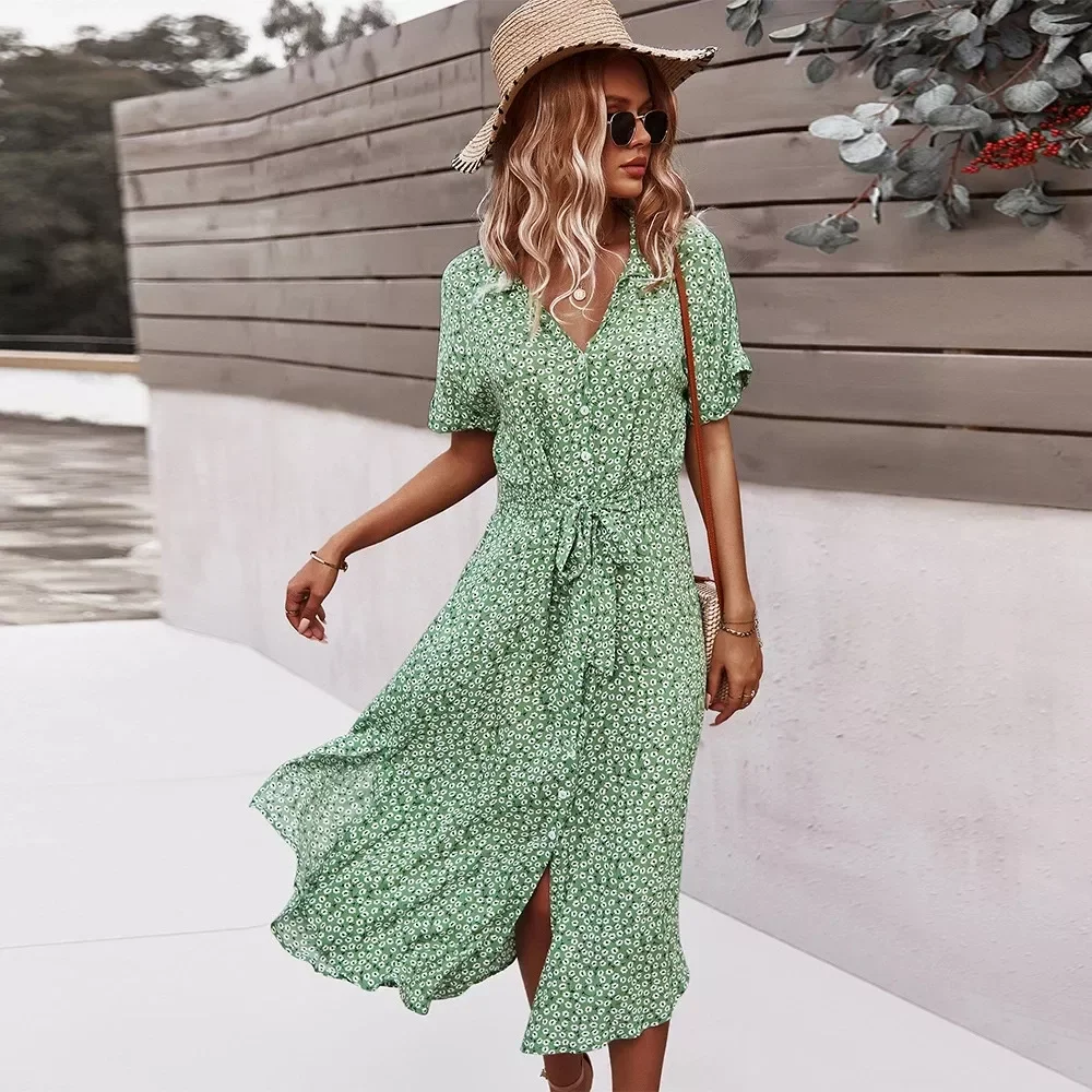 2021 Summer Floral Dress Women Casual Bandage Single-Breasted Midi Dress Shirt Female Short Sleeve Boho Beach Holiday Sundress
2021 Summer Floral Dress Women Casual Bandage Single-Breasted Midi Dress Shirt Female Short Sleeve Boho Beach Holiday Sundress