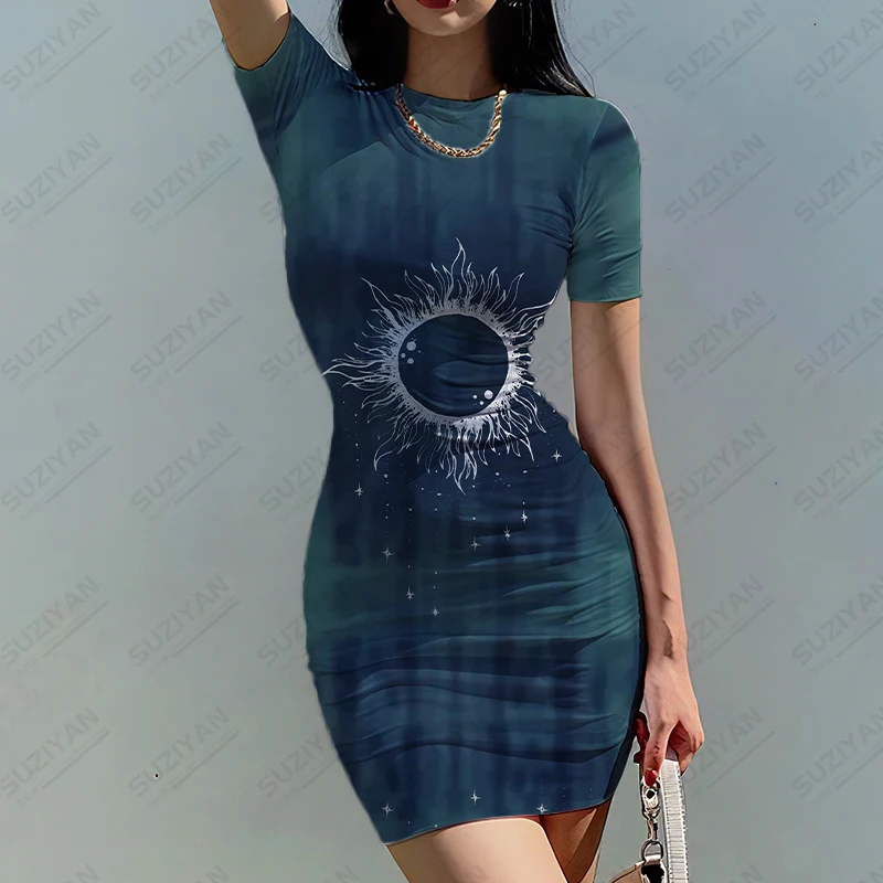 Женское элегантное платье с круглым вырезом и коротким рукавом, летнее платье с усовершенствованным принтом Галактики, модное Повседневное платье, платье до бедра
Женское элегантное платье с круглым вырезом и коротким рукавом, летнее платье с усовершенствованным принтом Галактики, модное Повседневное платье, платье до бедра