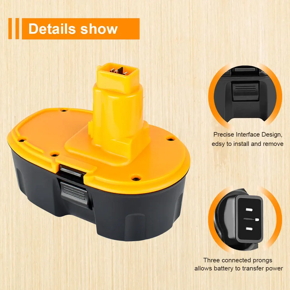 18V 12800mAh NiMH Power Tool for DeWalt DC9096 DE9039 DE9095 DW9098 DE9503 DW9096 Replacement Battery
18V 12800mAh NiMH Power Tool for DeWalt DC9096 DE9039 DE9095 DW9098 DE9503 DW9096 Replacement Battery