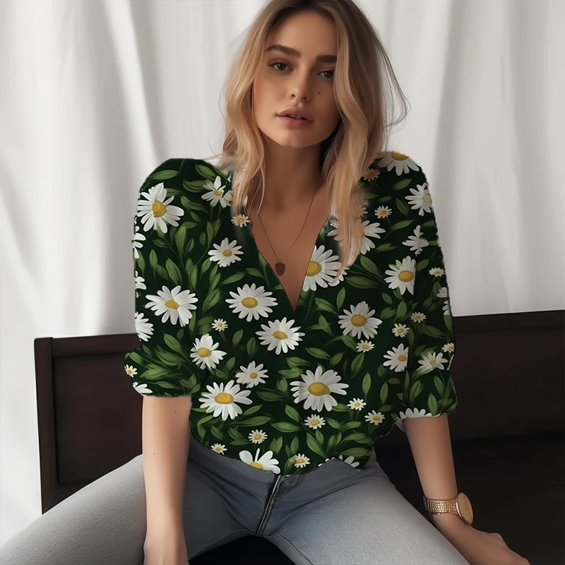 Летняя новая женская рубашка с 3D принтом маргаритки, красивая женская рубашка в повседневном стиле, модная трендовая женская рубашка 
Летняя новая женская рубашка с 3D принтом маргаритки, красивая женская рубашка в повседневном стиле, модная трендовая женская рубашка