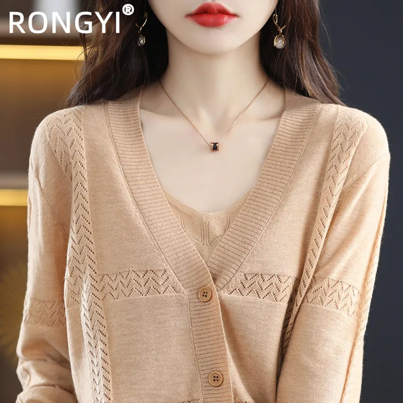 RONGYI Worsted Wool Spring Autumn New V-Neck Knitted Cardigan Women's Loose Thin Sweater All-Match Jacket Pure Color Top S-2XL
RONGYI Worsted Wool Spring Autumn New V-Neck Knitted Cardigan Women's Loose Thin Sweater All-Match Jacket Pure Color Top S-2XL