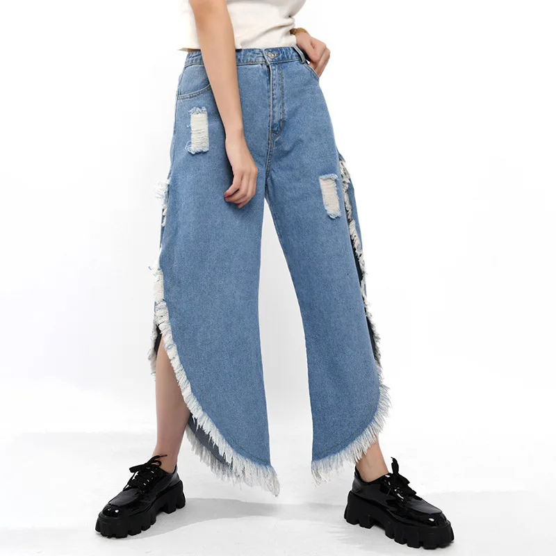 Fashion spring 2022 new women's clothing beauty high waist casual all-match denim tassel ripped hole split wide leg pants
Fashion spring 2022 new women's clothing beauty high waist casual all-match denim tassel ripped hole split wide leg pants