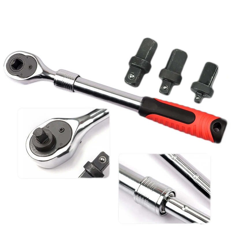 

3 in 1 Retractable 1/2" 3/8" 1/4" Socket Ratchet Wrench 72 Teeth Extending Telescopic Ratchet Socket Wrench Tool Ratchet Handle