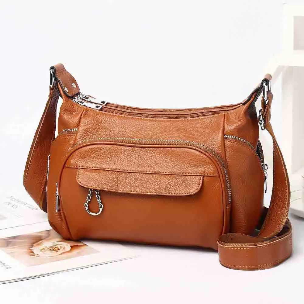 

Motingsome Classical Women Genuine Leather Satchel Multiple Pockets Luxury Cow Leather Shoulder Messenger Bag Ladies Purse 2023