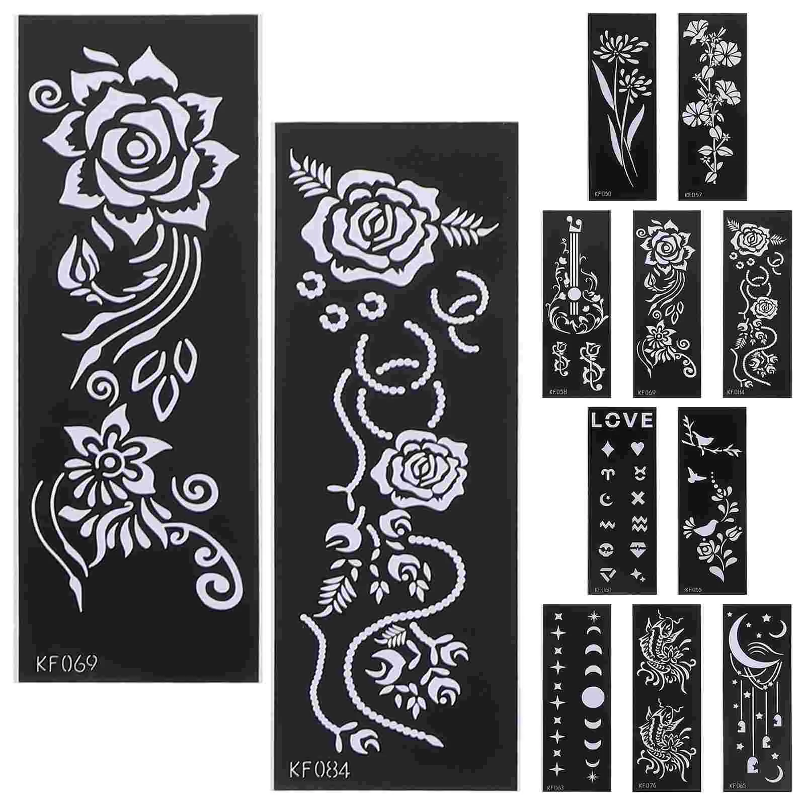 

12 Sheets Hollow Out Template Tattoos Stencils Daily Flower Molds Delicate Templates Spray DIY Decor Portable Painted Small