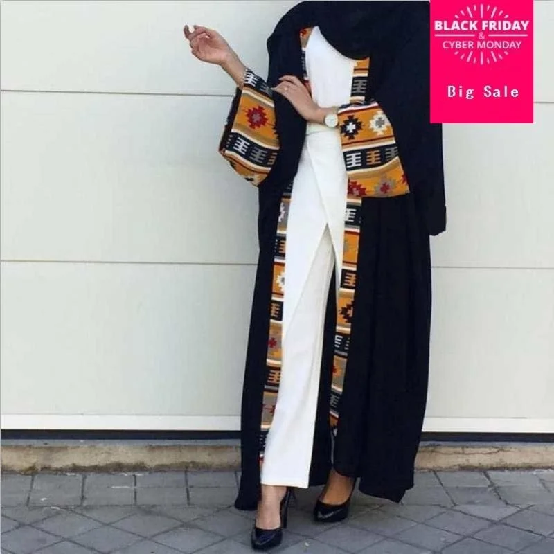 

Ethnic Clothing Muslim Abaya Printed Cardigan Long Robe Gowns Kimono Jubah Ramadan Middle East Thobe Worship Service Islamic