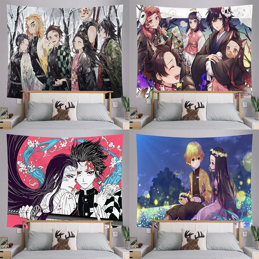 

Anime Demon Slayer Tapestry Home Decorations Animation Japanese Background Cloth Kawaii Room Decor Tapestries Wall Hanging
