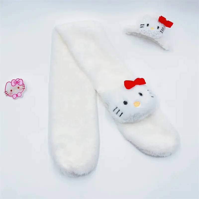 

Sanrio плюшевый шарф утолщенный Hello Kitty Cinnamoroll Kuromi помпон пурин теплые перекрестные шарфы из искусственного меха мягкое кольцо для шеи милый подарок
