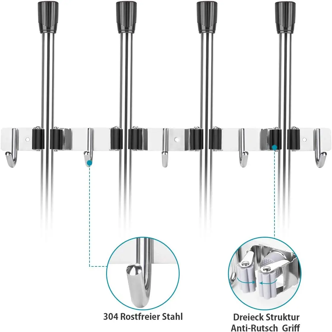 Mop Broom Holder Wall Mount with 4 Racks 5 Hooks, 304 Stainless Steel Broom Organizer for Garden Garage Black Blue 50cm
Mop Broom Holder Wall Mount with 4 Racks 5 Hooks, 304 Stainless Steel Broom Organizer for Garden Garage Black Blue 50cm