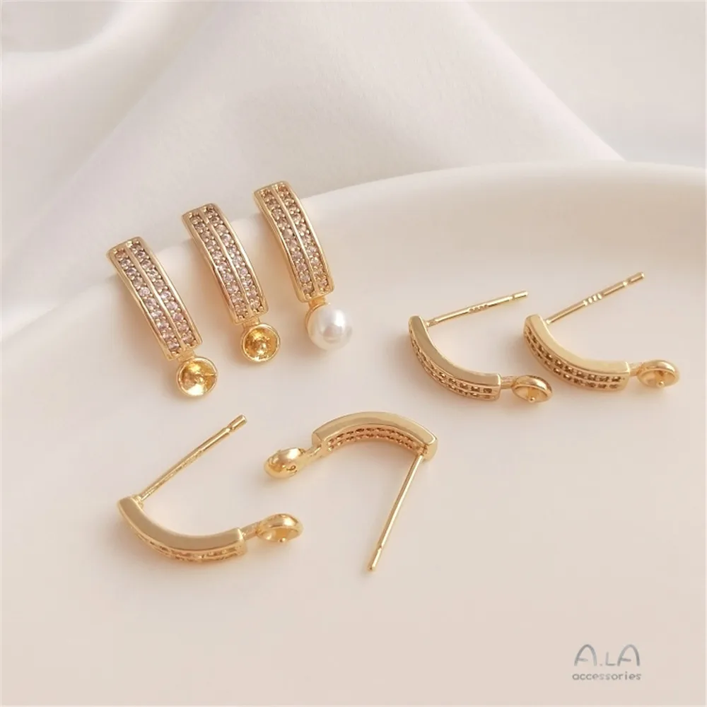14K Gold Filled Plated Curved double row zircon half hole pearl earrings S925 silver needle diy adhesive crystal pearl earrings
14K Gold Filled Plated Curved double row zircon half hole pearl earrings S925 silver needle diy adhesive crystal pearl earrings