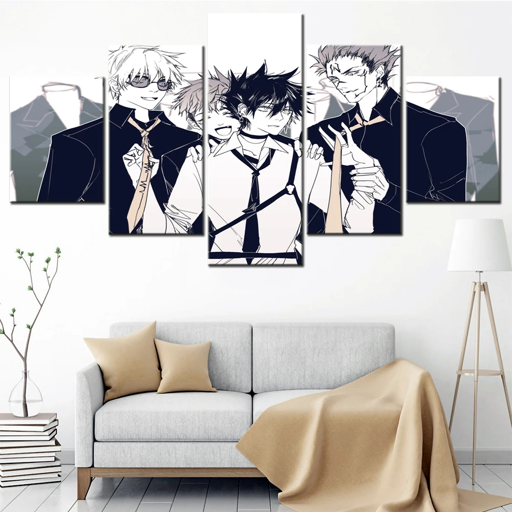 

5 Pieces Japan Anime Jujutsu Kaisen Decoration Poster on the Wall Decor Modular Canvas Painting for Interior Room Decor Picture