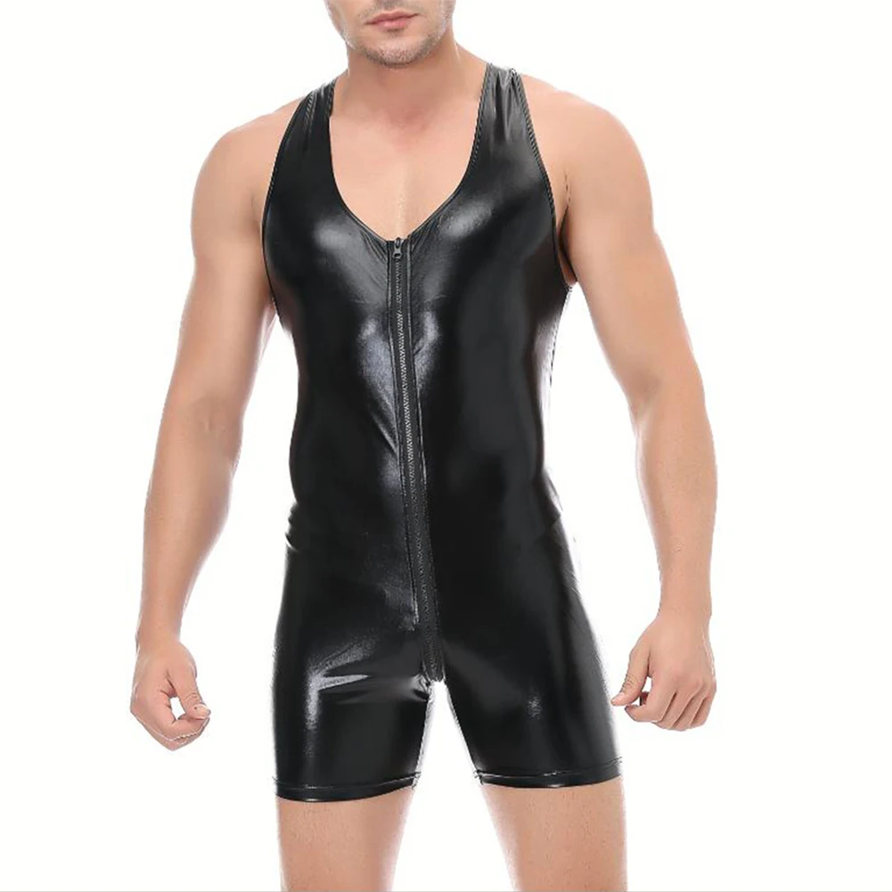 Faux Leather Zipper Open Crotch Bodysuit Shorts Sleeveless Mens Sexy Tight Playsuit Overalls Exotic Parties Night Clubwear A50
Faux Leather Zipper Open Crotch Bodysuit Shorts Sleeveless Mens Sexy Tight Playsuit Overalls Exotic Parties Night Clubwear A50